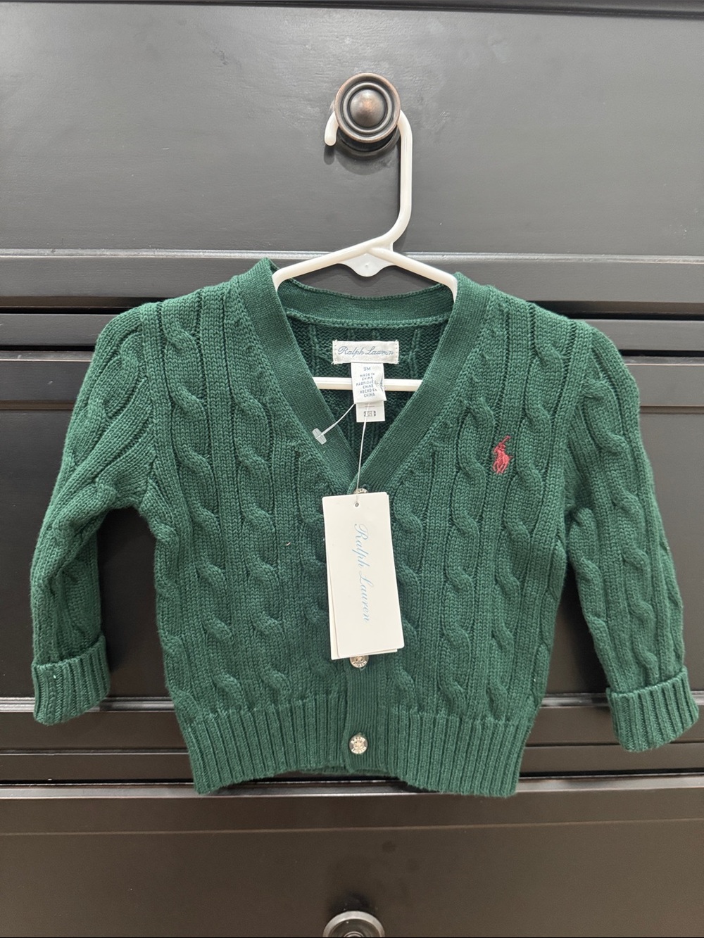 Ralph Lauren Kids Green Cardigan Sweater Size 9 Months 100% Cotton